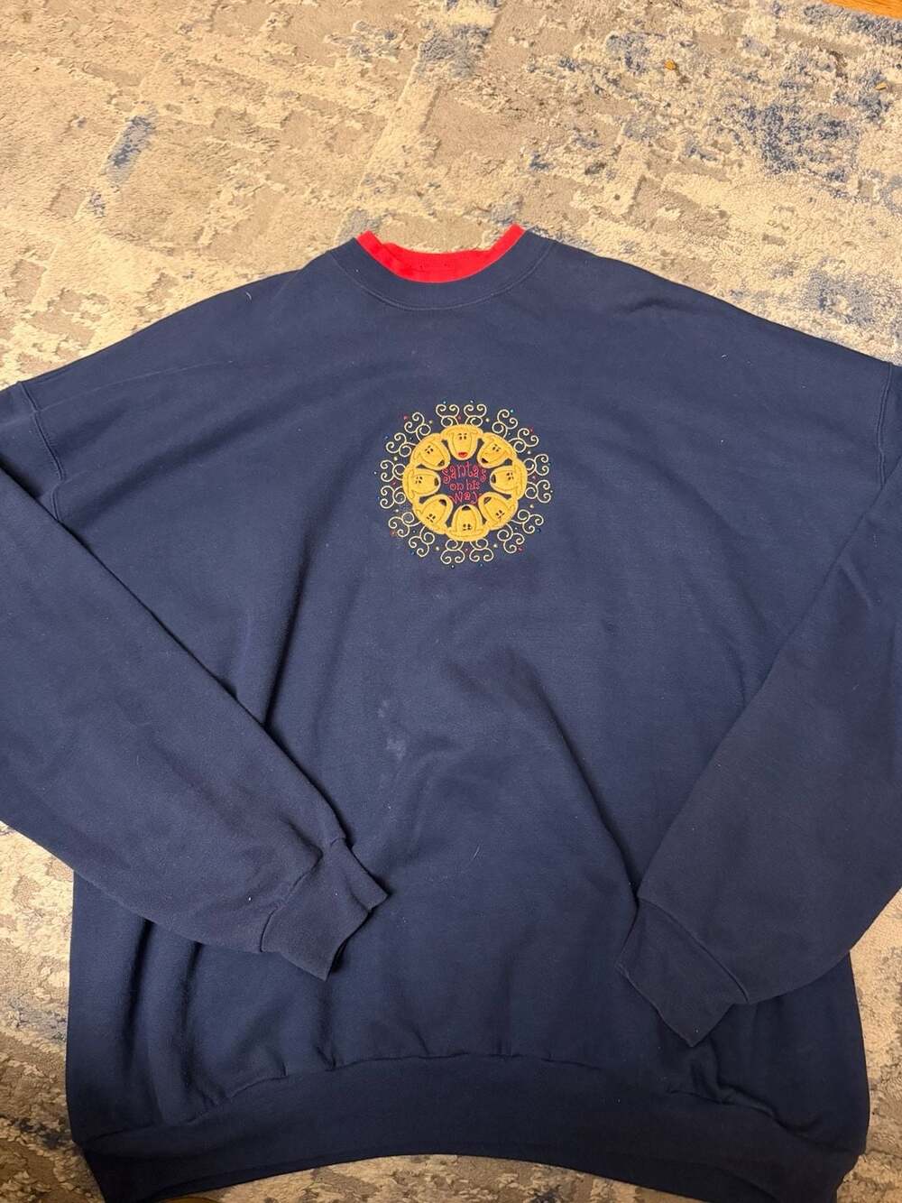 MC Sportswear Santa is on his Way Sweatshirt Size 3X Navy Blue Christmas